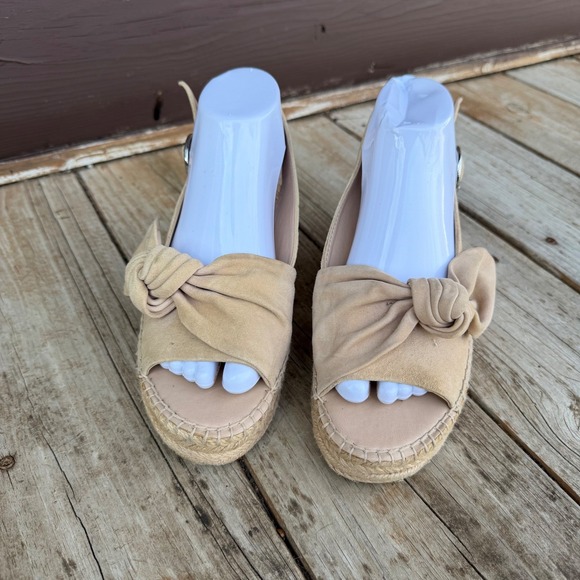 Franco Sarto Pirouette Wedge Sandals 8M Tan Suede Bow Espadrille Slingback - Picture 4 of 9